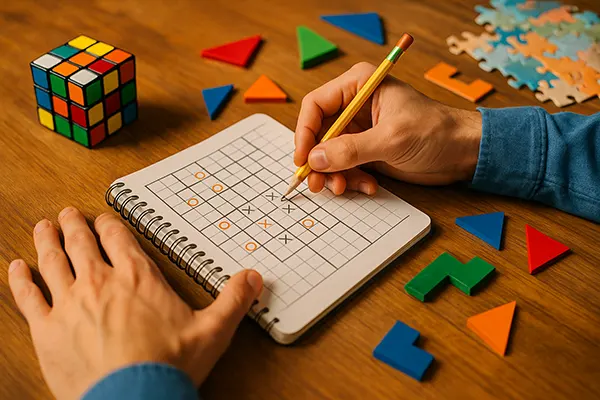 Hands completing puzzle